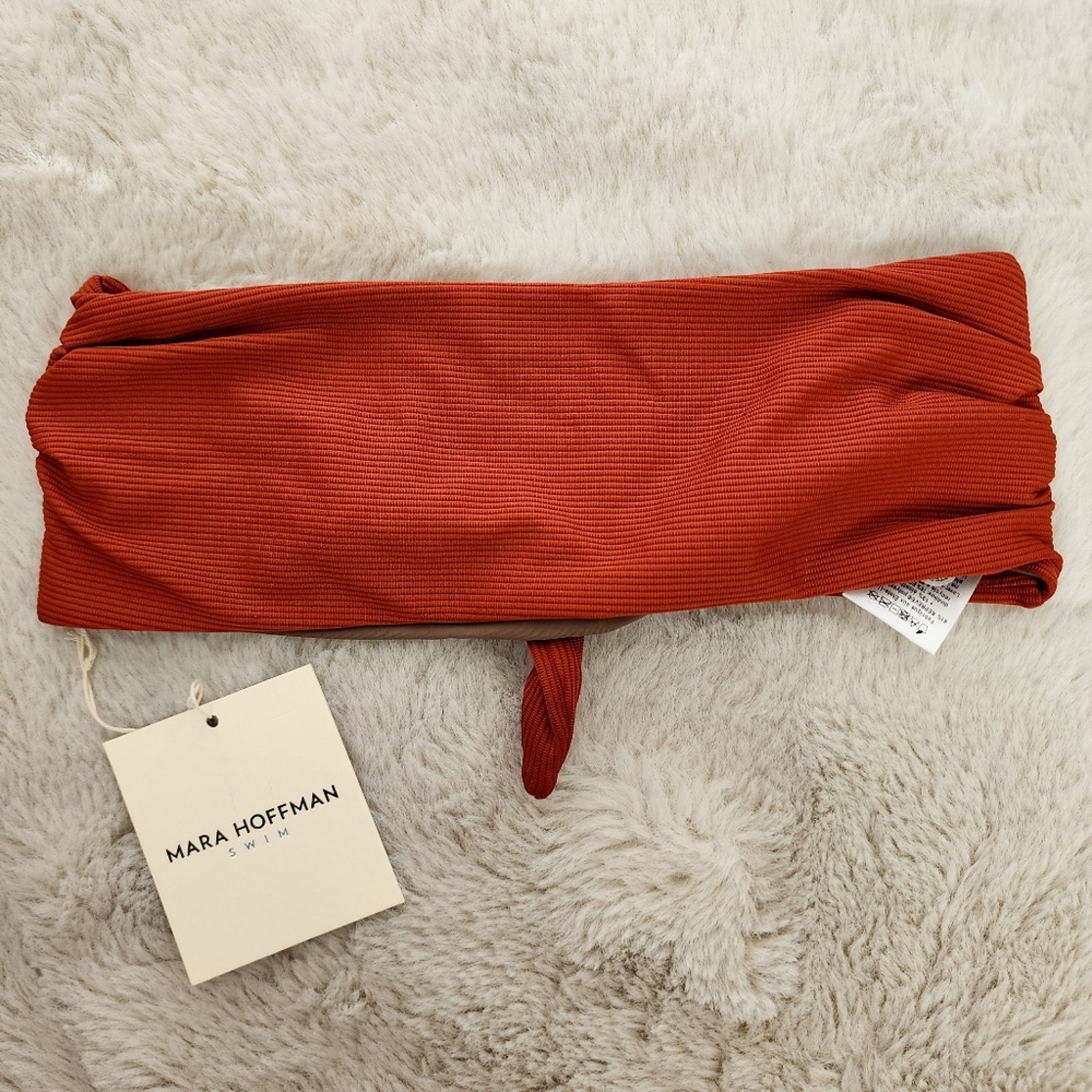 Mara Hoffman Abigail Rust Ribbed Knotted Strapless Bandeau Bikini Swim Top Nwt S